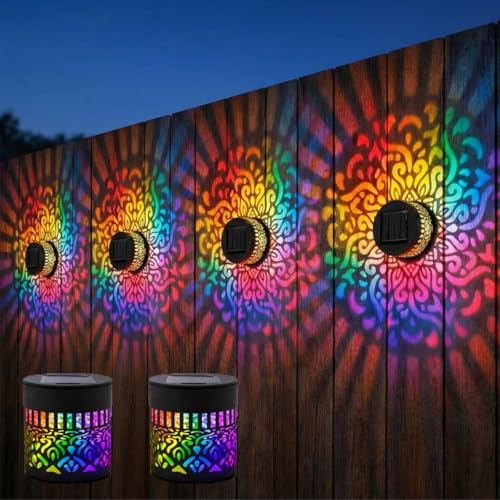 Confezione da 2 luci solari da parete mandala, lampada decorativa per esterni che cambiano colore, lampada di proiezione decorativa per esterni, impermeabile, per cortile, giardino, patio, cortile