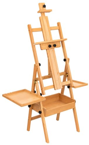 Wooden Studio Easel for Artists, Adjustable Painting Stand with Drawer, Palette Trays and Storage Shelf, 140x90x40cm