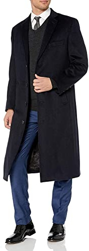 Adam Baker Men's 54805 Overcoat Single Breasted Luxury Wool/Cashmere Full Length Topcoat - Navy - 44L
