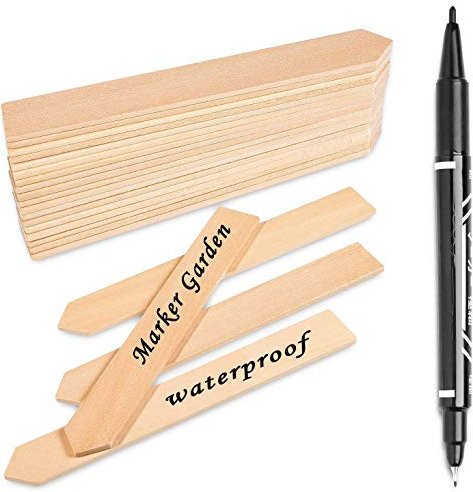 Whaline 50Pcs Wooden Plant Labels with A Marker Pen, Waterproof Pointed Wooden Plant Sign Tags Eco-Friendly Garden Markers for Seed Potted Herbs Flowers Vegetables (15 x 2 cm)