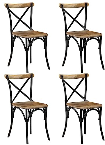 vidaXL Chaises à Dossier croisé Lot de 4 Noir Bois de manguier Massif