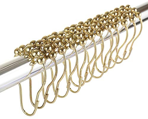 LIHAO 12pcs Crochets Anneaux de Rideau de Douche en Acier Inoxydable Chromé - Doré