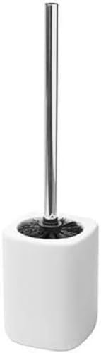 Baroni Home Scopino WC con Porta Scopino in Ceramica Style Modern, Accessori Bagno WC, Scovolino Water in Ceramica Resistente, 10,5x10,5x41 cm, Bianco