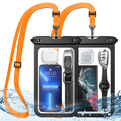HWeggo Waterproof Phone Pouch,10.5'' Extra Large IPX8 Waterproof Phone Case with Lanyard Compatible with iPhone 16 Pro Max/15/14/13/12,Samsung S24 Ultra etc(Suitable for Most Phone Models) Black*2