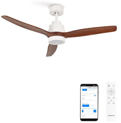 CREATE / WINDSTYLANCE DC/Ventilador de techo con luz blanco aspas madera oscura con Wifi y mando / 40W, Silencioso, Ø132 cm, 6 velocidades, temporizador, verano-invierno, doble altura, motor DC
