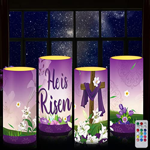Tiamon Easter Scene Candles LED Flameless Candles Battery Operated LED Warm Light Flickering Pillar for Xmas Holiday Table Decorations (Bright)