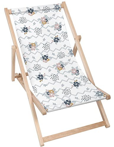 DreamRoots Liegestuhl Klappbar Holz aus Buchenholz, bis 130 kg belastbar, 3-Fach verstellbare Rückenlehne, waschbarer Polyesterbezug