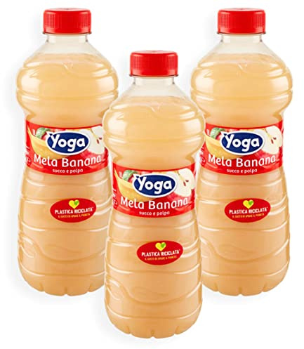 3X Yoga Succo di Frutta e Polpa al Gusto di Mela e Banana 1L [3 Bottiglie]