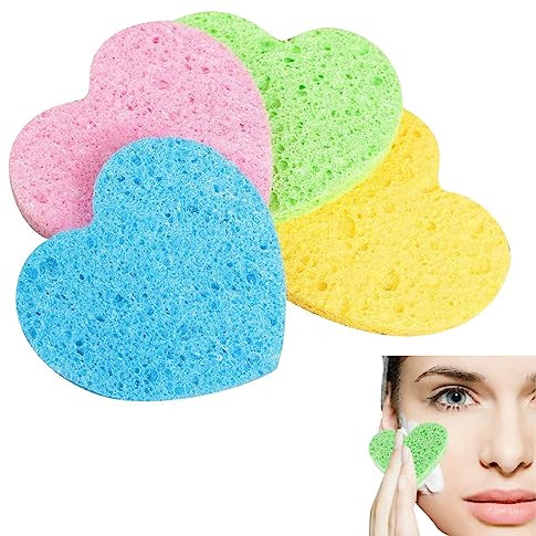 20 Stück Komprimierte Gesichtsschwämme,wiederverwendbarer Reinigungsschwamm gesicht,make up schwämmchen,Herz Zellulose waschies abschminkpads aus Zellulose,gesichtsreinigung set(Zufällige Farbe)