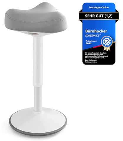SONGMICS Tabouret Dynamique, Tabouret Assis-Debout, Siège Bascule à 360°, Hauteur Réglable 58-83 cm, Large Socle, avec Patin Antidérapant, Style Moderne, Gris OSC008G01