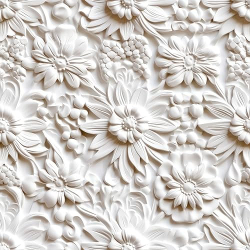 FunStick Papel Pintado Pared Blanco Flores Margarita Papel Pintado Autoadhesivo Blanco Flores Efecto 3D Margarita Beige Vinilo Adhesivo Pared Decorativo Flores Blanco Papel Pared Dormitorio 44.5CM×3M