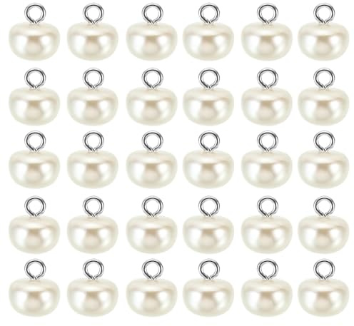 PATIKIL Pulsanti in Perle 12mm, 100pz Pulsanti Grandi Chubby-Buttons Fatti a Mano Perle Finta e Gambo Cucito Artigianato Abbigliamento Maglione Natalizio Camicia, Beige