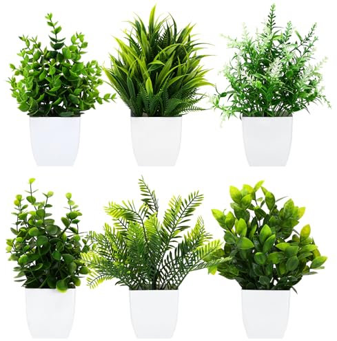 Royouzi 6 Piante Artificiali, Piccole Mini Piante Artificiali In Vaso, Vasi da Fiori Artificiali, Adatte per Arredare Uffici, Camere da Letto, Terrazze, Soggiorni e Bagni (Bianco)