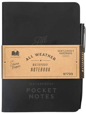 Gentlemen's Hardware Cahier de Poche 104 Pages Papier Pierre Notes Etanche avec Stylo Bille Noir 12,7x16,51cm