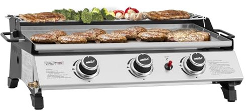 Royal Gourmet PD1303S – Plaque de cuisson à gaz portable de 61 cm avec plaque amovible pour barbecue au propane à 3 brûleurs, idéale pour la cuisine en plein air, comprend une grille chauffante et une