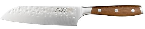 Rockingham Forge Ashwood Coltello da Cucina Santoku Giapponese 13,5 cm - Lama Acciaio Inossidabile Tedesco Ultra Affilato - Martellata Antiaderente Professionale - Manico Legno Codolo Intero