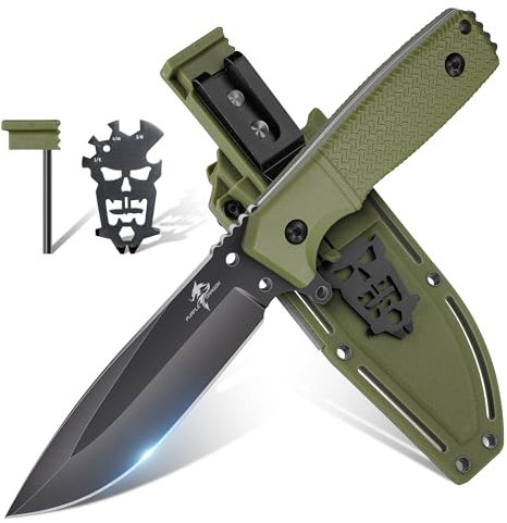 Purple Dragon Couteau de Survie Vert-Gris Avec Fourreau Kydex, Outdoor Full Tang Fixe en Une Seule Pièce d'Acier D2, Pour Camping, Cadeaux Pour Hommes