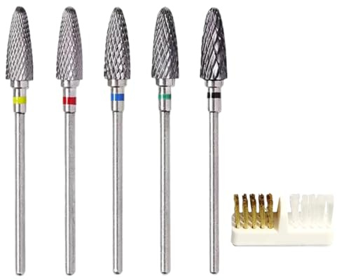 5 Pezzi Punte da Trapano per Unghie con Pennello, Punte in Acciaio al Tungsteno Set di Punte per Unghie Acriliche, Professionali Punta da Trapano a Forma di Mais per Rimuovere Gel Acrilico Cuticola