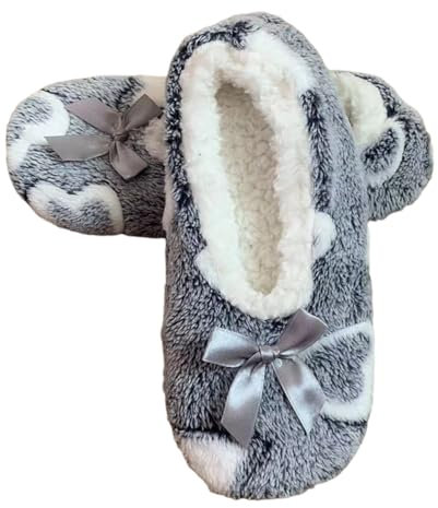 JAWSEU Damen Indoor Schuhe Plüsch Bettschuhe Weiche Stoppersocken Ballerina Kuschelsocken Stricken Winterhausschuhe Slipper Socken Rutschfeste Slipper Fuß Warme Plüschhausschuhe Weihnacht Geschenk