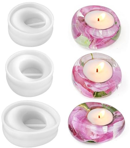 Set de 3 Moules à Bougie en Silicone pour Bougeoir, Moules de Moulage en Résine Époxy DIY, moule bougeoir resine epoxy, Création de Chandeliers Décoratifs, Idéal pour Décoration Maison et Fêtes