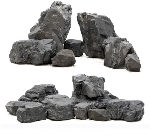 Unocho Naturlig skiffersten för akvarium-vattenscaping, terrarier, paludarier, reptilhus, krigsspel, modelljärnvägar, miniatyr- eller feträdgårdar (10 lb–3-7 tum (7 st))