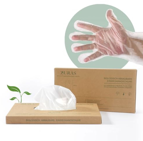 ZURAS - Guanti monouso biodegradabili, 200 pezzi, realizzati con materie prime vegetali, compostabili