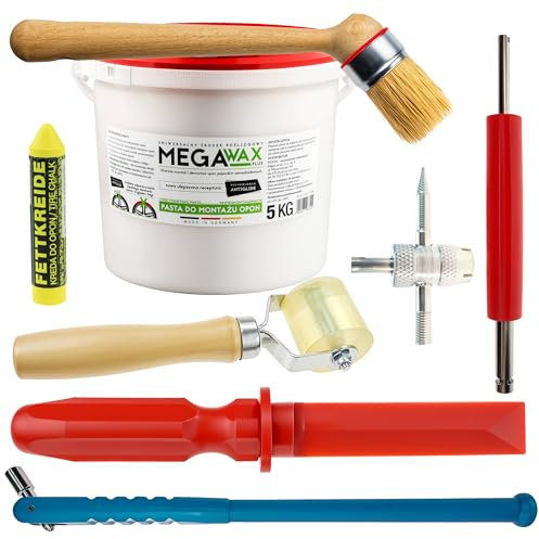 Stix Set di montaggio pneumatici da 8 TLG – 5 kg pasta di montaggio, pennello, rullo di pressione, raschietto, marcatore, strumento valvola, taglierina filettata, accessorio professionale da officina