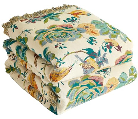 Bailix Premium Boho överkast 100% bomullsfilt med fransar Dubbelsidig mousseline Boho-filt 200 x 230 cm, mysig sofffilt & sängöverkast