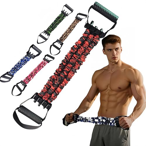 Chest Expander 3-Hole Resistance Band Multifunctional Adjustable Arm Exerciser Natural Latex Tube Anti-Break Durable Quick-Release Camo Sleeve for Women Teens Fitness Training (red-75pound)