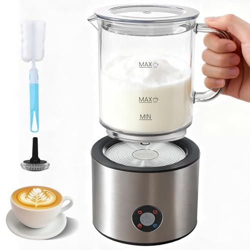 Milchaufschäumer Elektrisch 4 in 1, Milchschäumer Induktion 500ml Kalt Warm, Detachable Glas Visuelles Leise Automatische Spülmaschinenfest für Kaffee und Latte