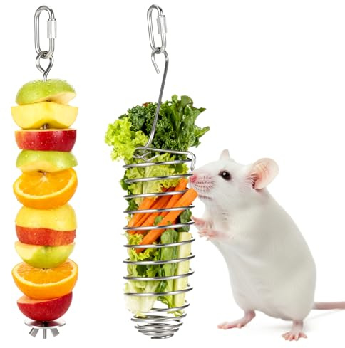 Xyembu 2 juguetes de enriquecimiento de ratas de acero inoxidable, soporte de comida para pájaros, juguetes colgantes para roedores, alimentador lento, accesorios de jaula de ratones, juguete de