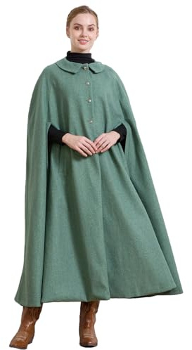 BEAUTELICATE Mantello Cappotto Donna Lungo in Lana Misto Vintage Mantello Ampio Caldo Poncho Cape per Sera Matrimonio Quotidiano Inverno Autunno con Tasche a Bottone Verde vintage,XL