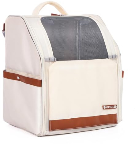 Petseek Large Cat Carrier Backpack, Shaded Small Dog Backpack with Breathable Mesh, Soft Side Safety Pet Backpack for Hiking, Travel, Outdoor, White
