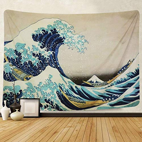 Dremisland Arazzo da Parete Grande Onda Kanagawa Psichedelico Appeso a Parete Arazzi da Parete Mandala Wall Tapestry per Camera da Letto Soggiorno Dormitorio (Onda, L / 148x200cm)