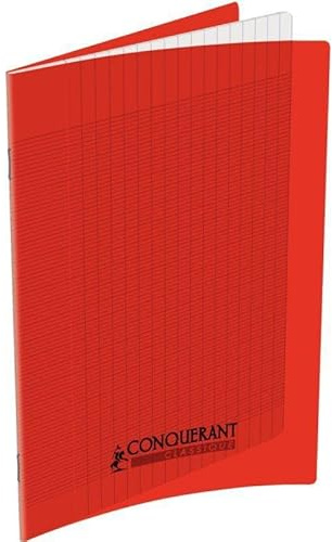 Conquerant Cahier Classique 17 x 22 cm Grands Carreaux Seyès 140 Pages Agrafées Couverture Polypro Rouge