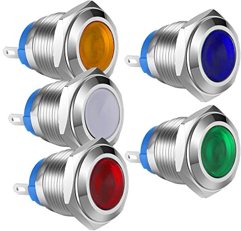 Gebildet 5pcs 16mm AC/DC 12-24V Stainless Steel Waterproof LED Indicator Light Metal Shell Pilot Custom Dash Signal Lamp Concave Head