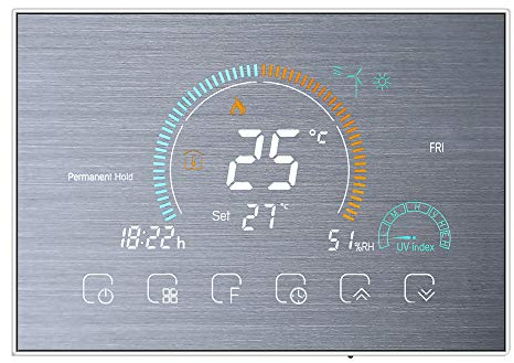 Decdeal Termostato WiFi per Caldaia a Gas - Controllo App Vocale/LCD Retroilluminato Visualizzazione dell'umidità e UV,Termostato Programmabile Compatibile con Alexa Google Home