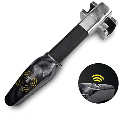 Amorin Lenkradschloss mit Alarm und Licht, Auto Sicherheitsprodukte Diebstahlsicherung, Heavy Duty Auto Diebstahl Prävention Lock Bar für Auto SUV Schwarz+Silber