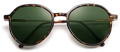 SOJOS Trendy Designer Hexagon Round Sunglasses for Women Fashion Big Shades Geometric Women Sunglasses SJ2181, Tortoise Frame/Dark Green Lens
