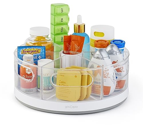 YouCopia Crazy Susan Kitchen Cabinet Turntable, Storage and Snack Organizer 6 Removable Bins, White (1)