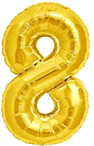 Luftballon 8. Geburtstag Zahl 8 Goldene XXL Riesen Folienballon 100cm Geburtstagsdeko Ballon Zahl Deko zum Geburtstag. Fliegt mit Helium.