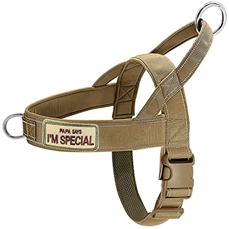 QIFBYFB No Pull Dog Harness Brown for Small Medium Large Sized Dogs, Reflective Escape Proof Adjustable Dog Harnesses with 2 Patch, S