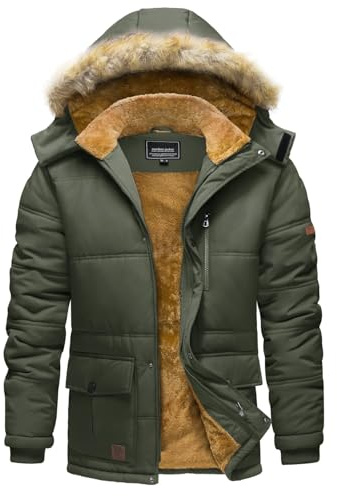 TACVASEN Men's Winter Jackets Thermal Winter Puffer Jacket Parka Coat Outdoor Hiking Waterproof Windproof Army Green XL
