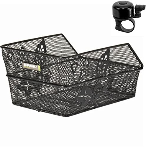 Basil Cento Flower Gepäckträgerkorb Schultaschenkorb Schwarz Gr. L inkl. Fahrradklingel