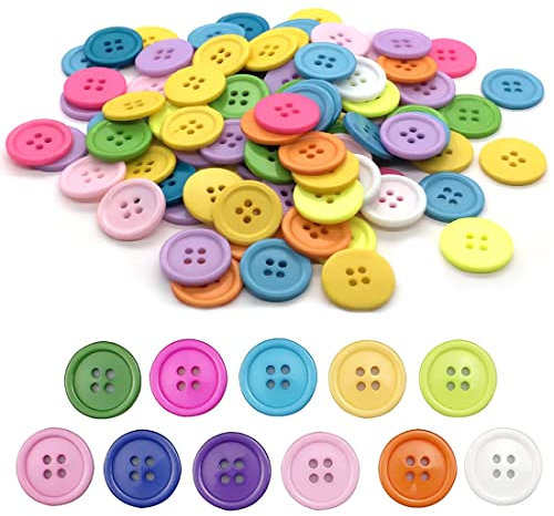 MenYiYDS 100 farbige Harzknöpfe, runde 4-Loch-Knöpfe, Kunststoff-Bastelknöpfe, gemischte Farben, Kinderknöpfe zum Nähen von Sammelalben, Basteln, Malen, Dekorationen (20 mm/0,78 Zoll)