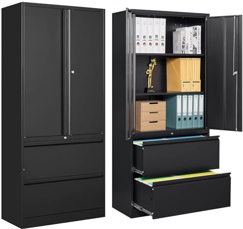 STANI 2 Drawer Lateral File Cabinet - Metal Storage Cabinet with Locking Drawers for Letter/A4 Size Files (Black)