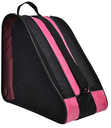 AMZLORD Skate Bag Schlittschuh Tasche mit Henkeln, Eishockey-Bag mit Reißverschluss & Fächern Verstellbarem Trageriemen Aufbewahrungstasche for Eislaufschuhe mit Netztaschen (Rosa)