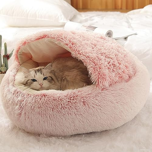 Yuehuamech Camas para gatos semicerradas, esponjosas, nido de gatito, cueva de donas, cama de dormir para perros, cama de forro polar autocalentable para mascotas, cojín para cachorros, sofá pequeño