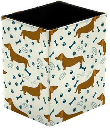 VAPOKF Porte-crayons pour bureau, teckel, os, empreintes de pattes et bols - Pot à stylos, pinceaux de maquillage, rangement de fournitures de bureau pour la maison et le bureau