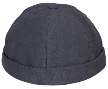 HATSQUARE Cotton Docker Cap, Unisex Brimless Cap, Men Skull Cap, Brimless Beanie Hat, Men Women Cuffed Hat - Dark Gray
